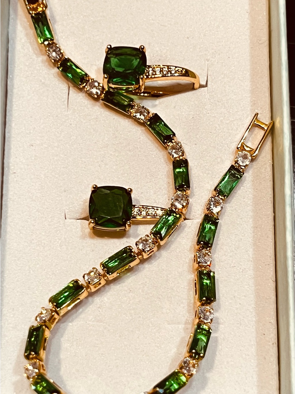 14k gold plated  Green bracelet and Earring Set
